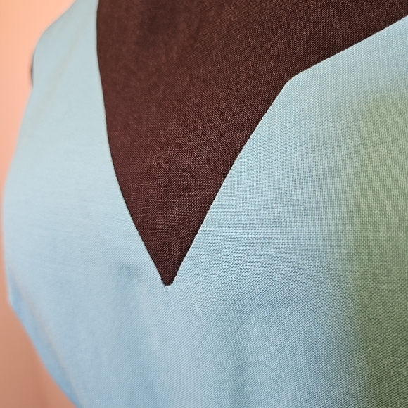 Custom handmade blue black color block linen lined a-line midi dress size 12 US. - Picture 5 of 6